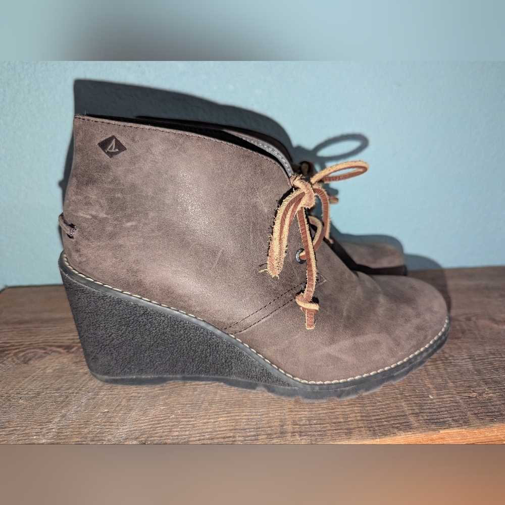 Sperry‎ Dark Brown Leather Wedge Booties